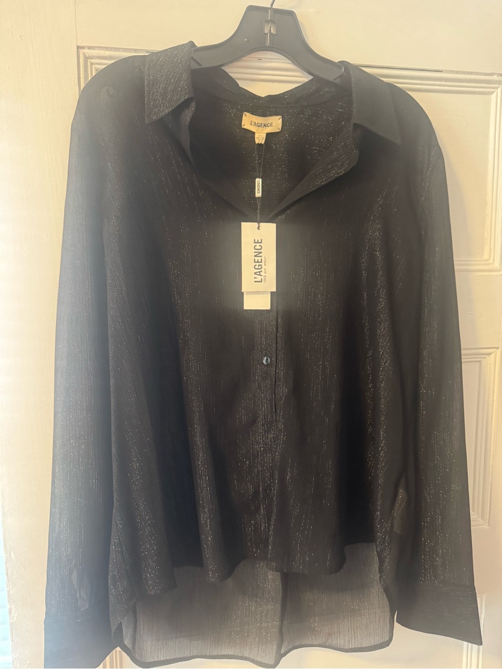 L'AGENCE Black Shimmery Button-Front Shirt Jacket